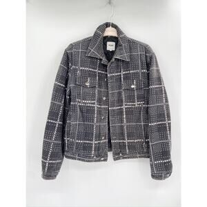 Moschino‎ Jeans Black Quilted Studded Print Denim Trucker Jacket Size 34